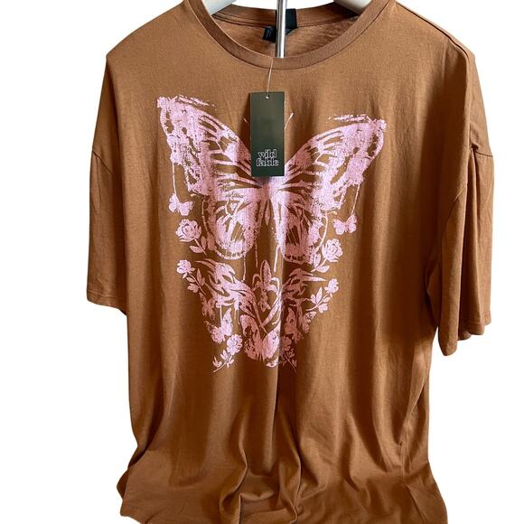 Wild Fable Women's Brown Oversized Butterfly Graphic T-Shirt - Size Small - NWT - Picture 1 of 8